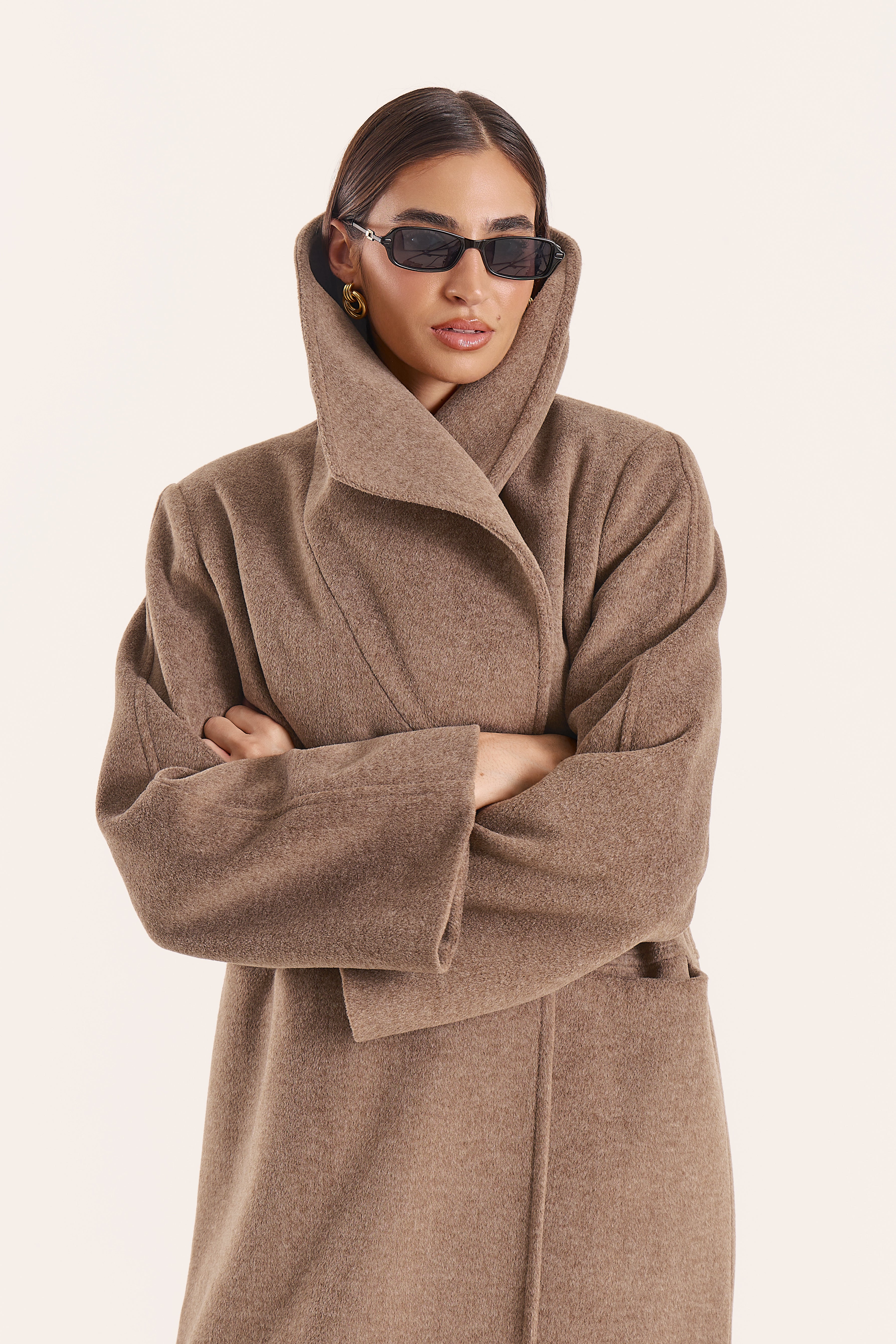 Brown Marl Shawl Collar Longline Coat